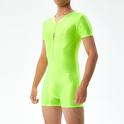 Base Bodysuit Men's Shiny Shiny Silky Tight