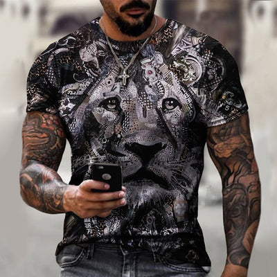 Tech Digital Lion Print Men's T-Shirt