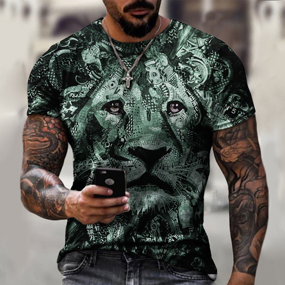 Tech Digital Lion Print Men's T-Shirt