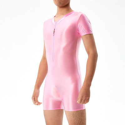 Base Bodysuit Men's Shiny Shiny Silky Tight