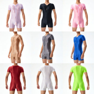 Base Bodysuit Men's Shiny Shiny Silky Tight