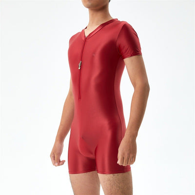 Base Bodysuit Men's Shiny Shiny Silky Tight